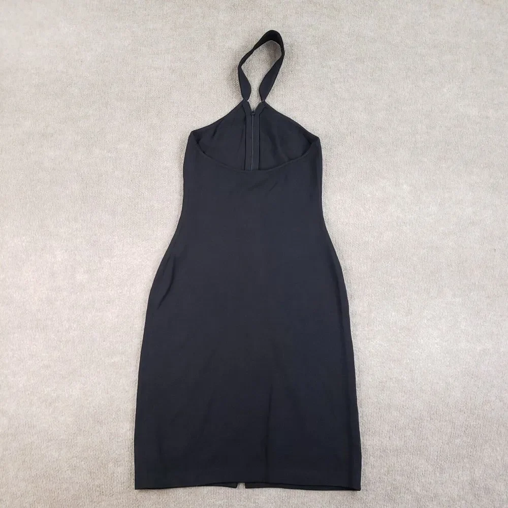 St John Evening Marie Gray‎ Dress Womens Size 2 Black Halter Jewel Beaded Neck